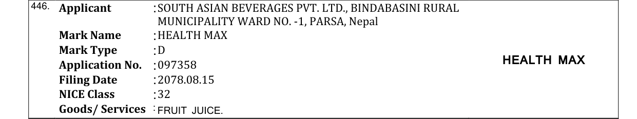 Original bulletin entry for HEALTH MAX
