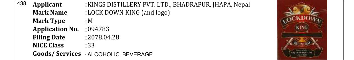 Original bulletin entry for LOCK DOWN KING (and logo)