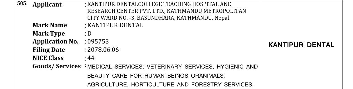Original bulletin entry for KANTIPUR DENTAL
