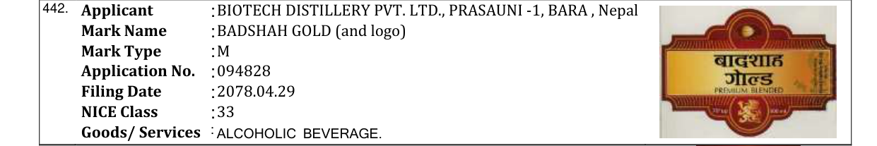 Original bulletin entry for BADSHAH GOLD (and logo)
