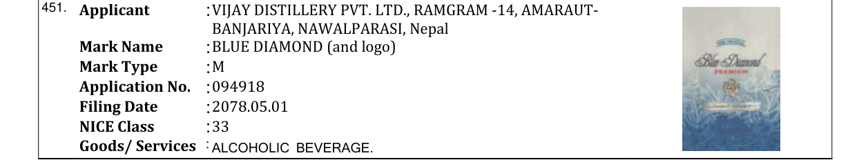 Original bulletin entry for BLUE DIAMOND (and logo)