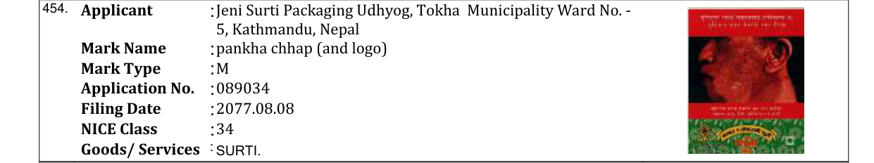 Original bulletin entry for pankha chhap (and logo)