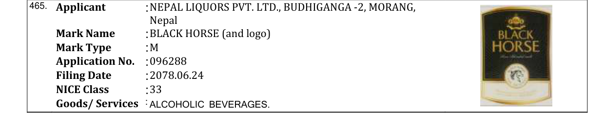 Original bulletin entry for BLACK HORSE (and logo)