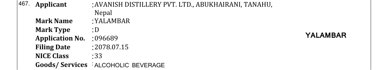 Original bulletin entry for YALAMBAR