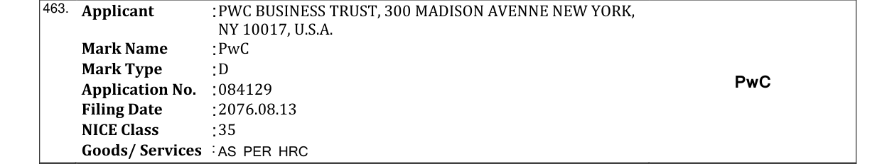 Original bulletin entry for PwC