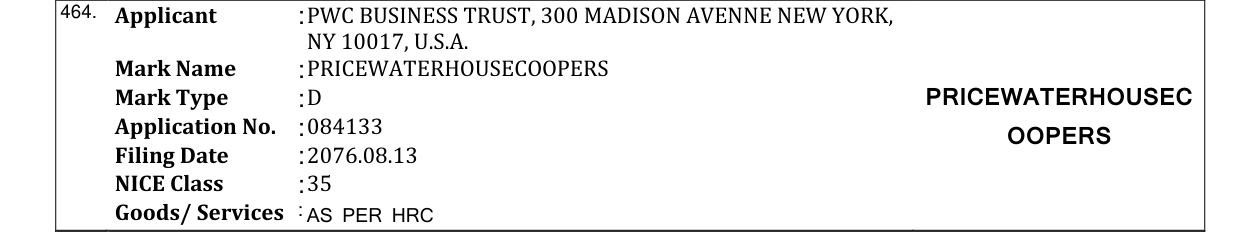 Original bulletin entry for PRICEWATERHOUSECOOPERS