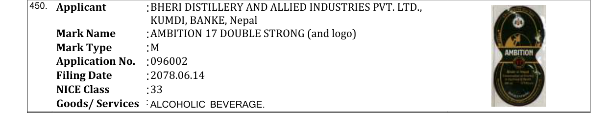 Original bulletin entry for AMBITION 17 DOUBLE STRONG (and logo)
