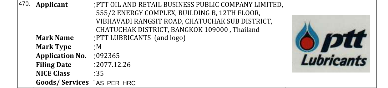Original bulletin entry for PTT LUBRICANTS (and logo)