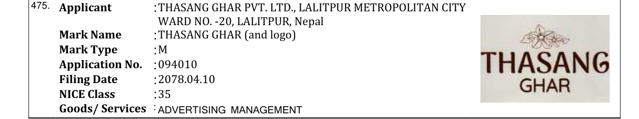 Original bulletin entry for THASANG GHAR (and logo)