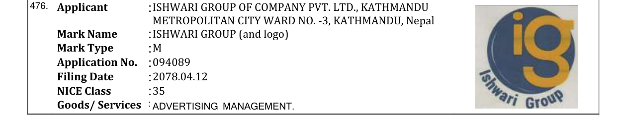 Original bulletin entry for ISHWARI GROUP (and logo)