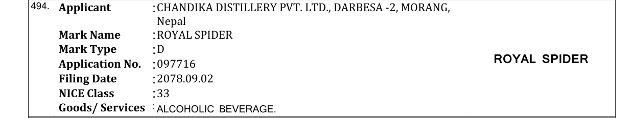 Original bulletin entry for ROYAL SPIDER