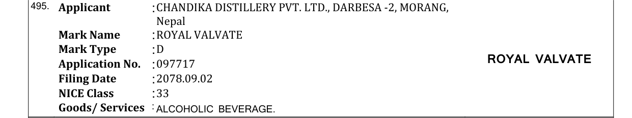 Original bulletin entry for ROYAL VALVATE