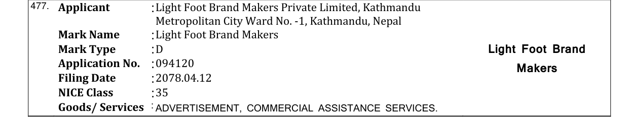 Original bulletin entry for Light Foot Brand Makers