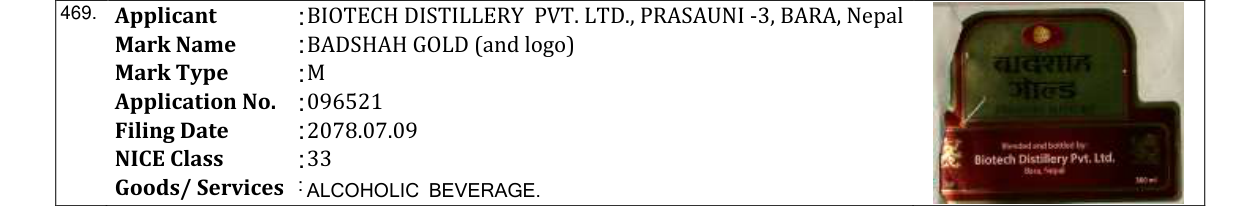 Original bulletin entry for BADSHAH GOLD (and logo)