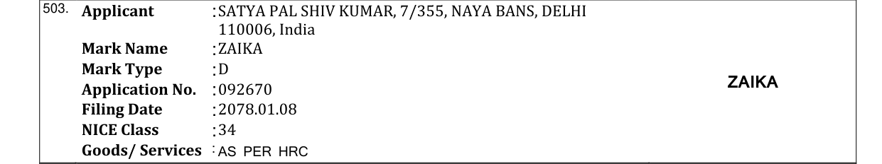 Original bulletin entry for ZAIKA