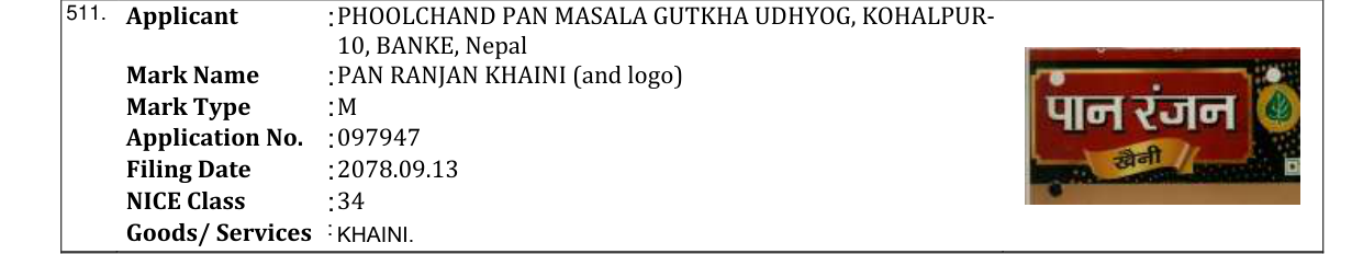 Original bulletin entry for PAN RANJAN KHAINI (and logo)