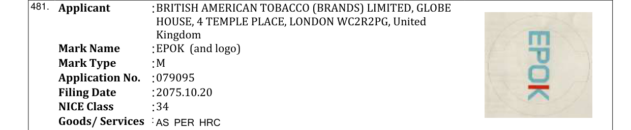 Original bulletin entry for EPOK (and logo)