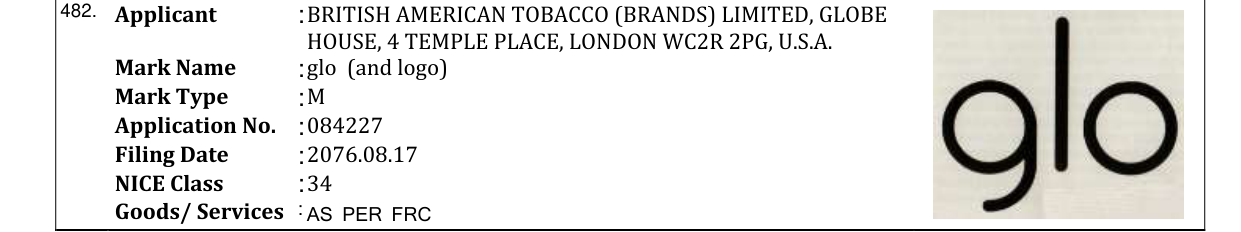 Original bulletin entry for glo (and logo)