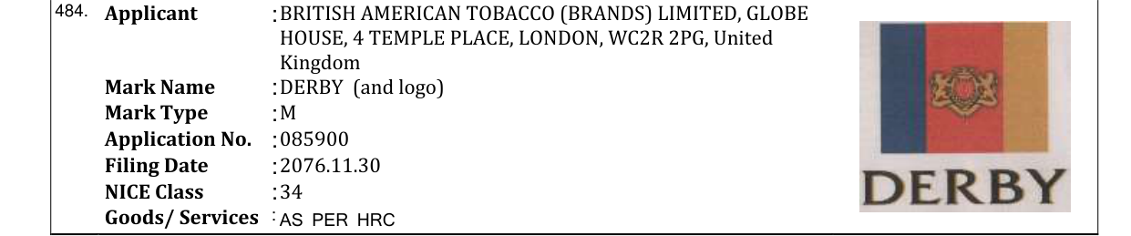 Original bulletin entry for DERBY (and logo)