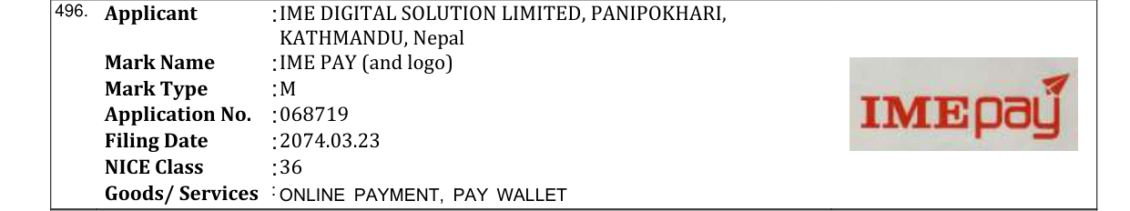 Original bulletin entry for IME PAY (and logo)
