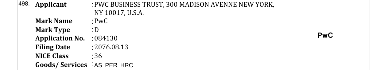 Original bulletin entry for PwC