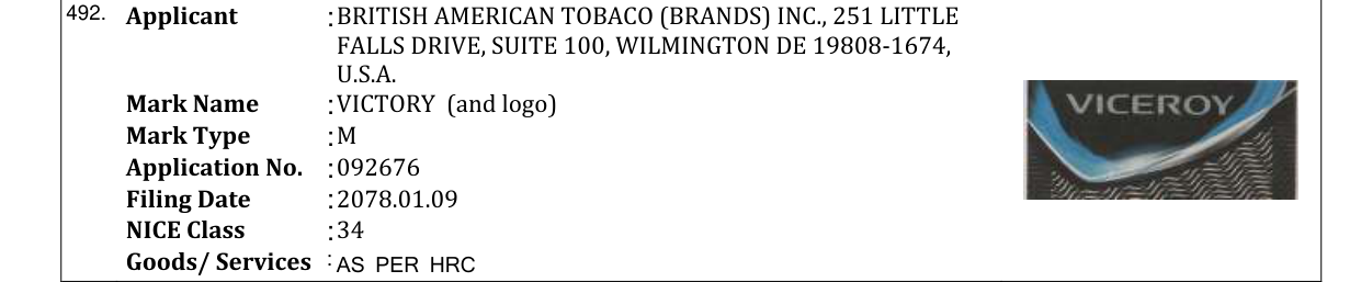 Original bulletin entry for VICTORY (and logo)