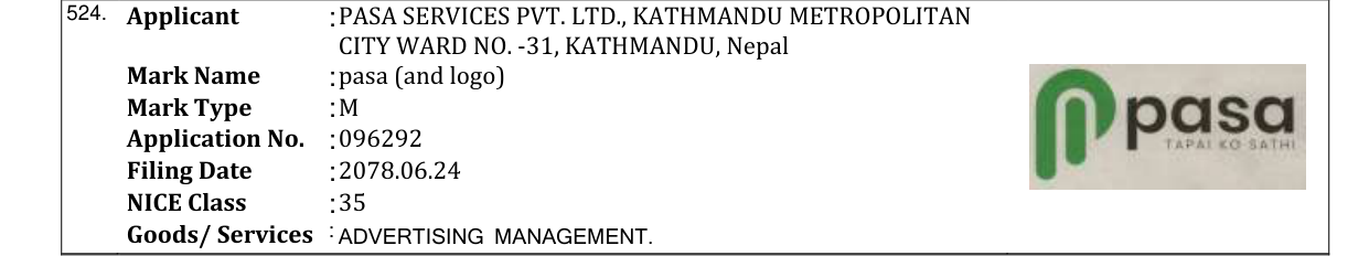 Original bulletin entry for pasa (and logo)