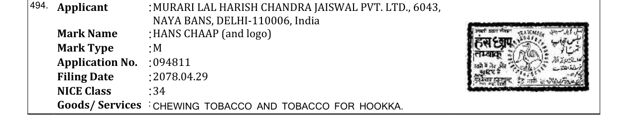 Original bulletin entry for HANS CHAAP (and logo)