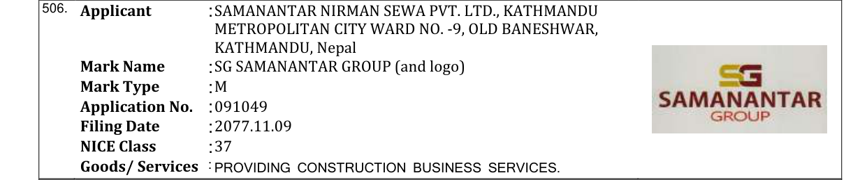 Original bulletin entry for SG SAMANANTAR GROUP (and logo)