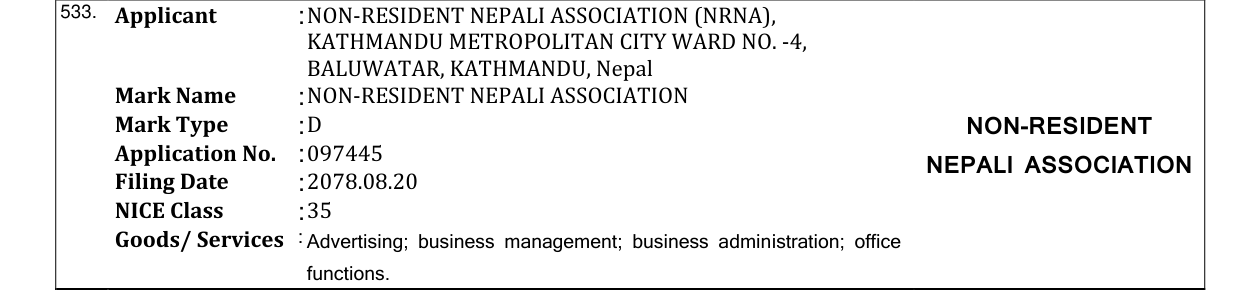 Original bulletin entry for NON-RESIDENT NEPALI ASSOCIATION
