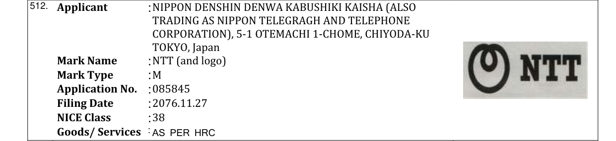 Original bulletin entry for NTT (and logo)