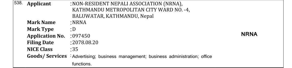Original bulletin entry for NRNA