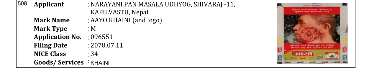 Original bulletin entry for AAYO KHAINI (and logo)