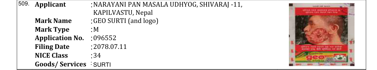 Original bulletin entry for GEO SURTI (and logo)
