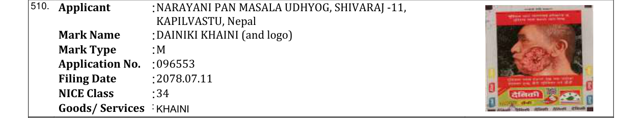 Original bulletin entry for DAINIKI KHAINI (and logo)