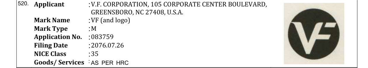 Original bulletin entry for VF (and logo)