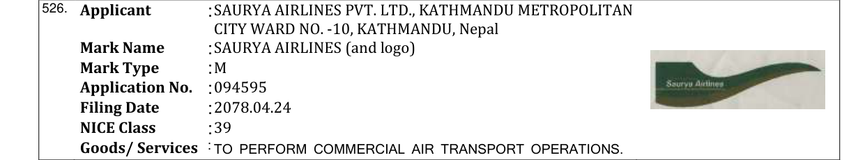 Original bulletin entry for SAURYA AIRLINES (and logo)