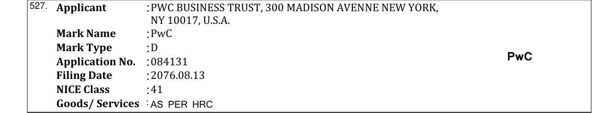 Original bulletin entry for PwC
