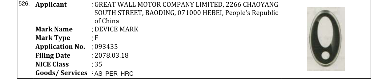 Original bulletin entry for DEVICE MARK