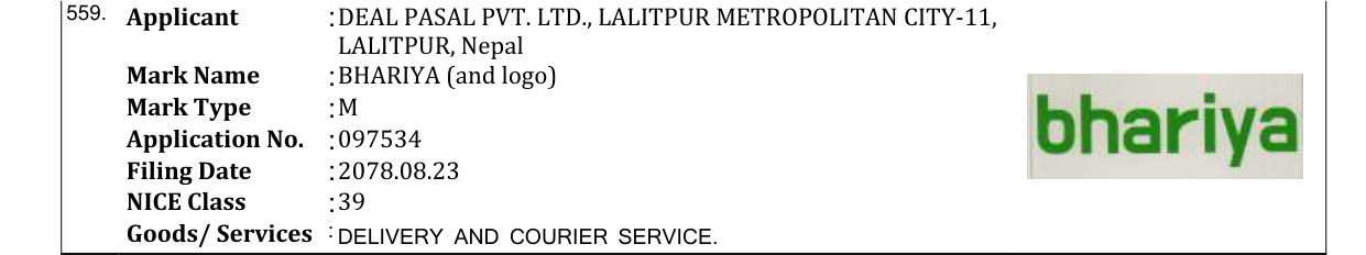 Original bulletin entry for BHARIYA (and logo)