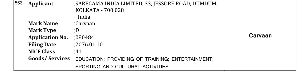 Original bulletin entry for Carvaan