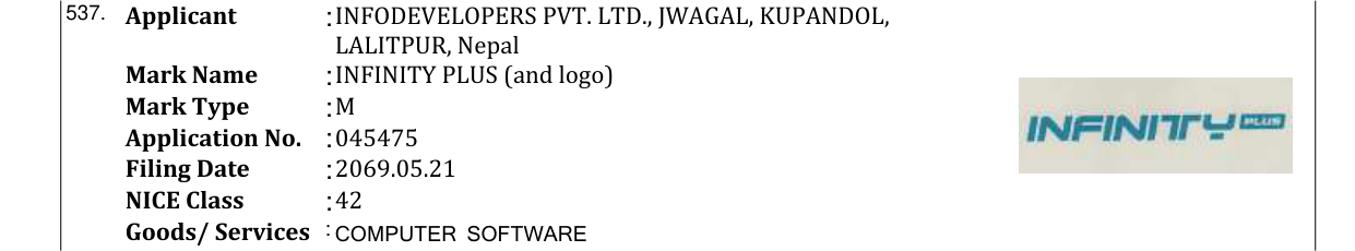 Original bulletin entry for INFINITY PLUS (and logo)