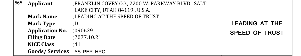 Original bulletin entry for LEADING AT THE SPEED OF TRUST