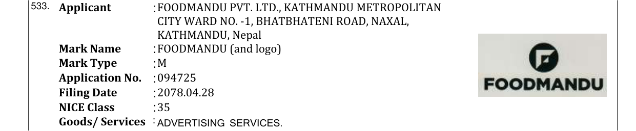 Original bulletin entry for FOODMANDU (and logo)