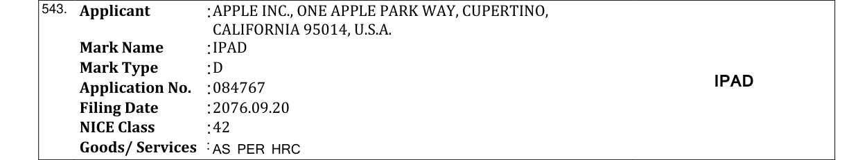 Original bulletin entry for IPAD