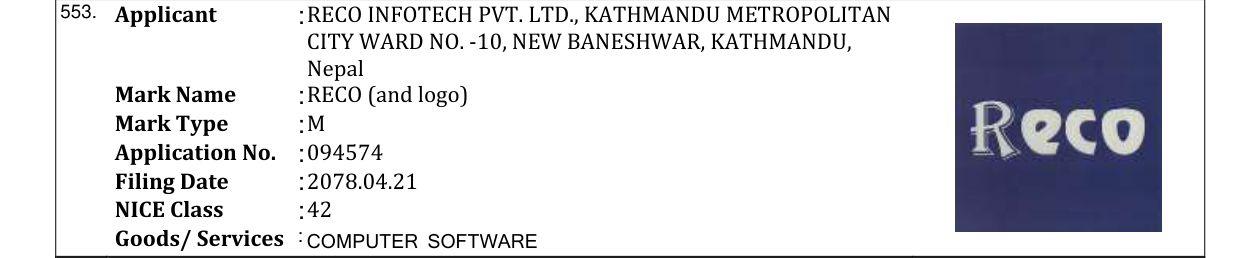 Original bulletin entry for RECO (and logo)