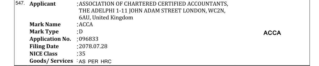 Original bulletin entry for ACCA