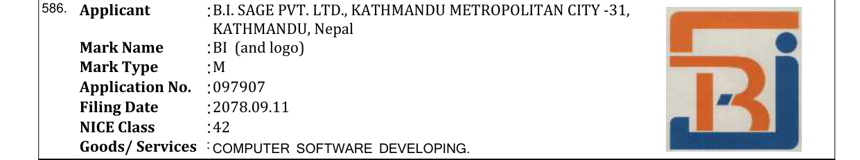 Original bulletin entry for BI (and logo)