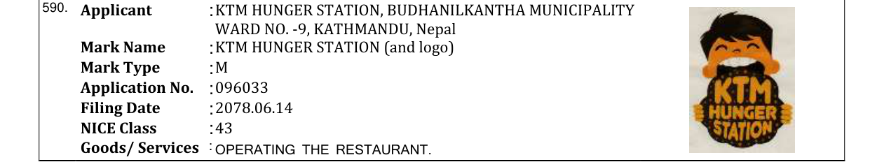 Original bulletin entry for KTM HUNGER STATION (and logo)