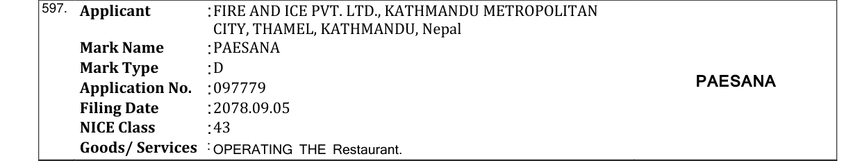 Original bulletin entry for PAESANA